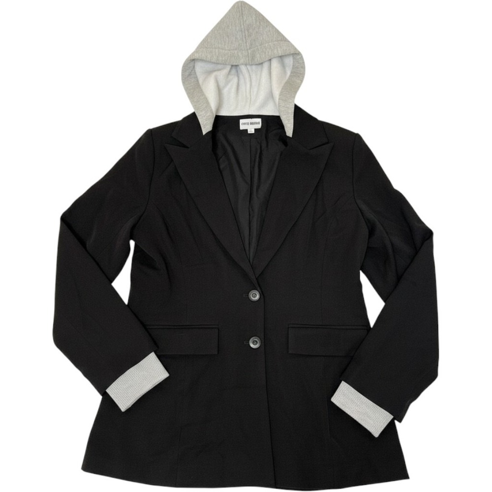 Steve Madden Black Blazer Jacket Womens Large Gray Hooded Layered Look Casual L